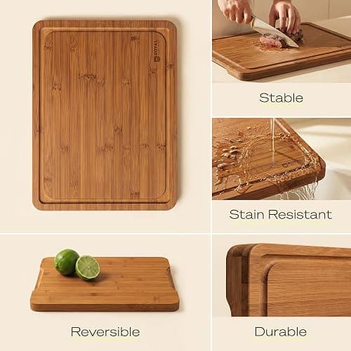 ROYAL CRAFT WOOD Wooden Cutting Boards for Kitchen Meal Prep & Serving - Bamboo Non Toxic Cutting Board Set with Deep Juice Groove Side Handles - Charcuterie & Chopping Butcher Block for Meat (3 Pcs) thumbnail 4