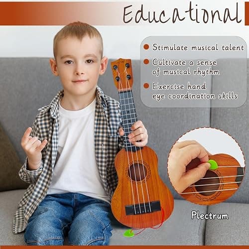 Kids Toy Ukulele Guitar,17 Inch Classical Guitar Musical Toy,4 Strings Guitar Ukulele Educational Learning Toy for Toddlers and Preschoolers - Round-shaped thumbnail 5