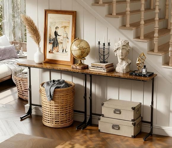 Lanynne 11.8" W *78.8" L Narrow Console Table with Adjustable(23"-31") Behind Sofa Couch with Charging Station, Long Entryway Side Display Table for Hallway Foyer Bedroom Living Room Rustic Brown thumbnail 6