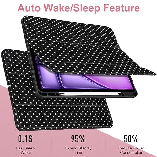 MEEgoodo Case for iPad Air 13 inch 2026(M4) / 2025(M3) / 2024(M2), Tablet Cases with Transparent Acrylic Back Shell, Cover with Pencil Holder + Auto Wake/Sleep + Trifold Stand, White Polka Dot thumbnail 3