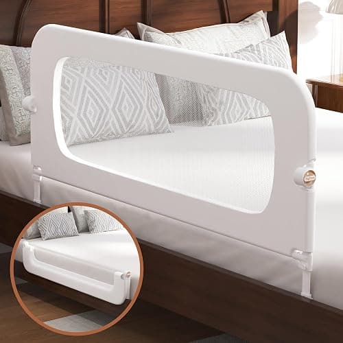 FigTime Bed Rail for Toddlers, Baby Bed Rail Guard for Kids, Toddler Bed Rails with Reinforced Anchor Fit, Height Adjustable & Foldable Bed Rail Guard for Twin, Full, Queen & King Beds (White, 48IN) - Image 1