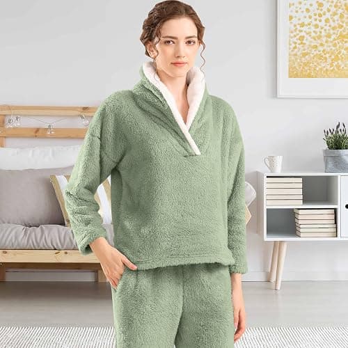 BOSECETA Fluffy Pajamas for Women Set Soft Comfy Fleece Pjs Pullover Pants Loose Plush 2 Piece Sleepwear Fuzzy for Winter thumbnail 2