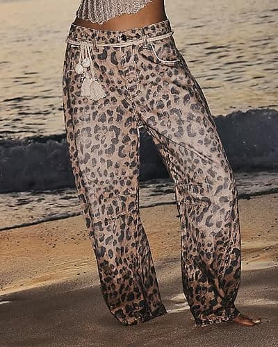 Kedera Women's Baggy Barrel Jeans Casual Boyfriend Mid Rise Leopard Printed Wide Leg Denim Ankle Pants thumbnail 6