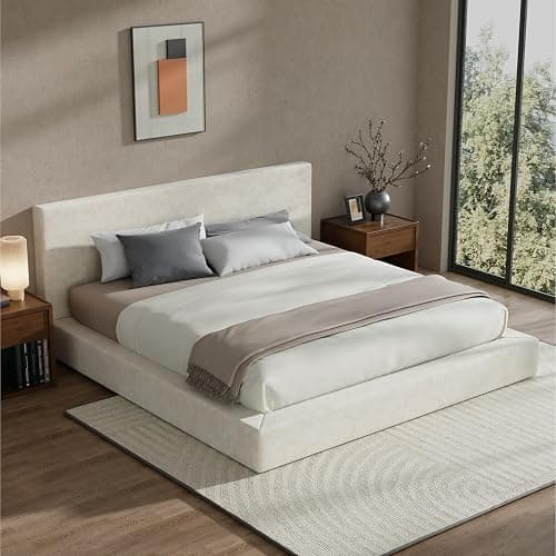 RECCI Cloud Upholstered King Bed Frame with Headboard, 5 Inch Foam Padded Platform, No Box Spring, Easy Assembly (Cream) thumbnail 8