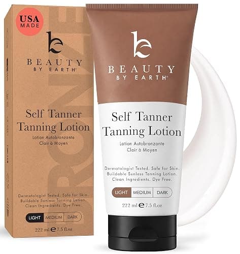 Tanning Lotion Self Tanner - USA Made with Natural and Organic Ingredients Non Toxic Sunless Browning Lotion, Best Gradual Tanner for Men and Women, Streak-Free Fake Tan, Fair to Medium - Image 1