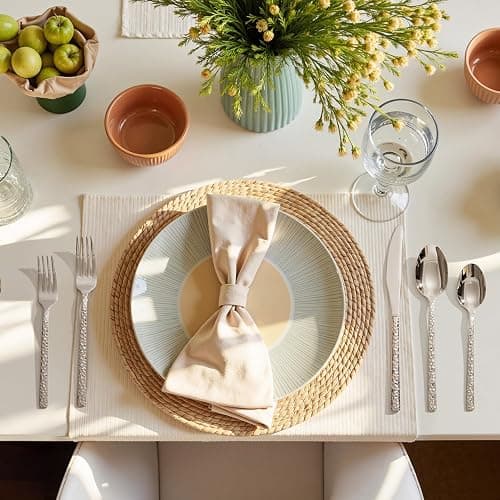 KINGSTONE 40 Piece Hammered Silverware Set, 18/10 Stainless Steel Flatware Set for 8, Cutlery Set for Home, Party, Wedding, Mirror Polished Dishwasher Safe thumbnail 6