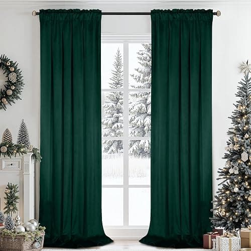 SimpleHome Dark Green Velvet Curtains 96 Inches for Living Room,Rod Pocket Luxury Blackout Velvet Curtains Thermal Insulated 2 Panels Room Darkening Drapes,W40 x L96 - Image 1