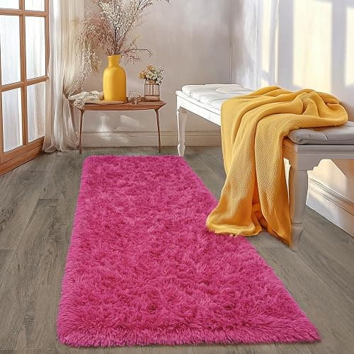 Rezutan Ultra Soft Fluffy Hot Pink Rugs,2x6 Feet Fluffy Shag Area Rugs for Living Room, Comfy Furry Rug for Girls Kids Baby Room Decor, Non Slip Nursery Modern Indoor Fuzzy Floor Bedside Carpet thumbnail 8