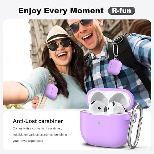 R-fun Silicone Case for AirPods 4 and AirPods 5, Lavender | Compatible with Apple AirPods 4 & AirPods 5, Includes Keychain & Cleaner Kit, Supports Wireless Charging thumbnail 2