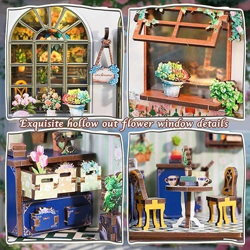 DIY Miniature House Kit, Flower Shop Book Nook Kit, Mini House Building Kit, Miniature Dollhouse Kit for Adults and Teens, 3D Wooden Puzzles with LED Light, Bookshelf Craft Kit for Family and Friends thumbnail 5