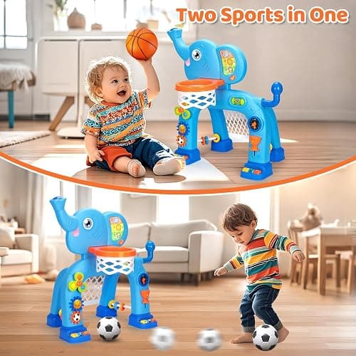 KIZZYEA Toys for 1 2 3 Years Old Boys Girls, Toddler Basketball Hoop & Soccer Goal, Montessori Toy, Interactive Musical Sports Toys with Light, Christmas Birthday Gifts for Baby Kids Age 12-18 Months thumbnail 5