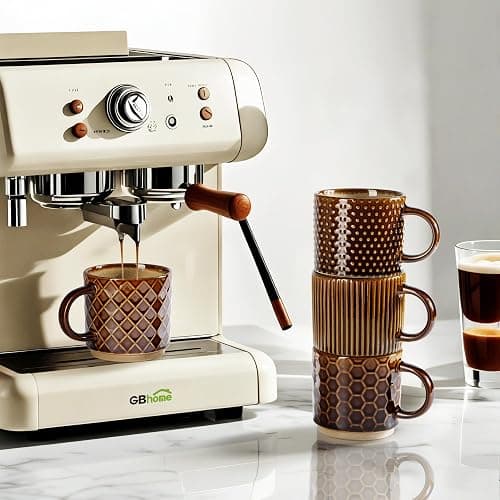 GBHOME 12 OZ Stackable Coffee Mugs, Ceramic Coffee Cups with Texture Patterns for Man,Woman,Dad,Mom, Modern Coffee Mugs Set of 4 for Latte/Cappuccino/Cocoa. Dishwasher&Microwave Safe - Caramel - 12oz thumbnail 5
