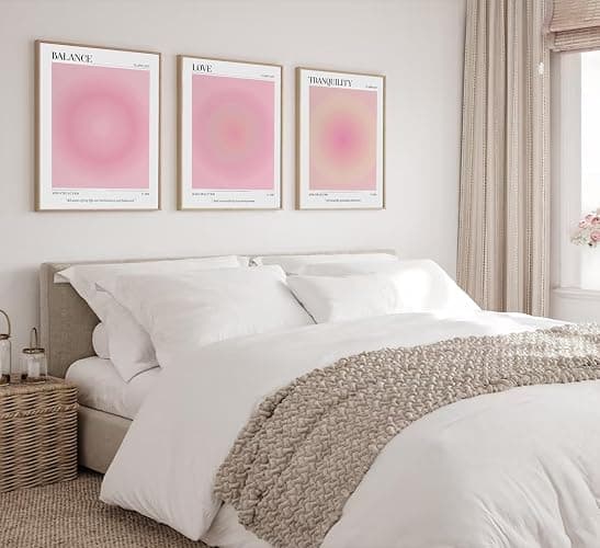 3pcs Pink Aura Collection Gradient Canvas wall art Positive Minimalist Fluppy Art Picture Wall Decor Trendy Aesthetic Poster Print Artwork for Bedroom, Living Room, girls room Home Decoration【UNFRAMED】 thumbnail 5