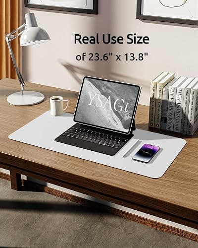 YSAGi Leather Desk Protector, Office Mat, Large Mouse Mat, Non-Slip PU Leather Blotter, Laptop Desk, Waterproof Writing Pad for Office and Home (White, 23.6" x 13.8") thumbnail 5