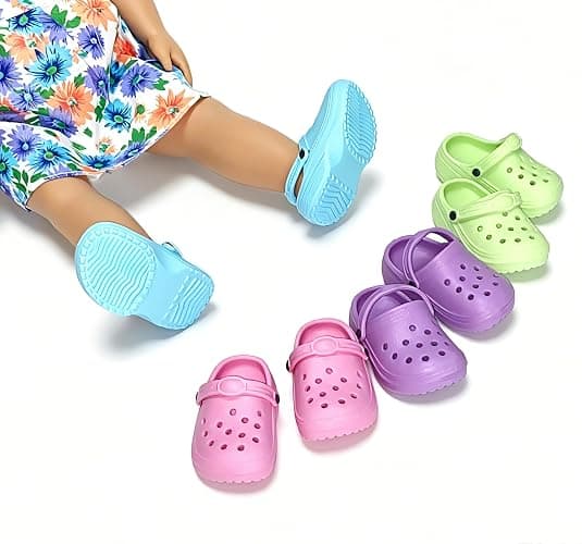 HXIELEC 4 Pairs 18 Inch Doll Shoes, EVA Clogs, Slip-On Dress Up Set | 4 Colors Endless Styling Doll Outfit Essential Cute Colors Easy Slip-On Design Gift-Ready Dress Up Set - Image 1