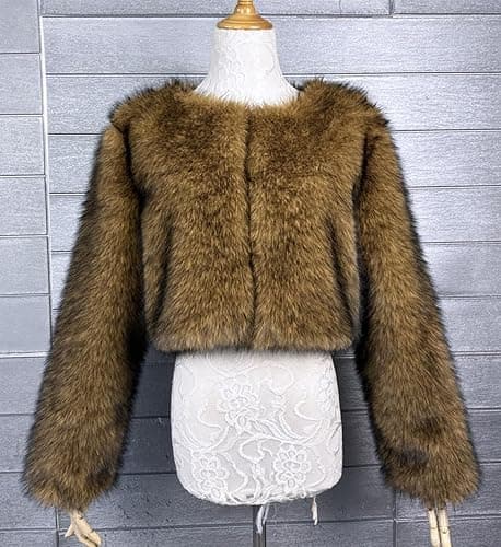 Vickstco Women's Warm Fluffy Faux Fur Cropped Jackets Shaggy Short Coats Fuzzy Overwear thumbnail 6