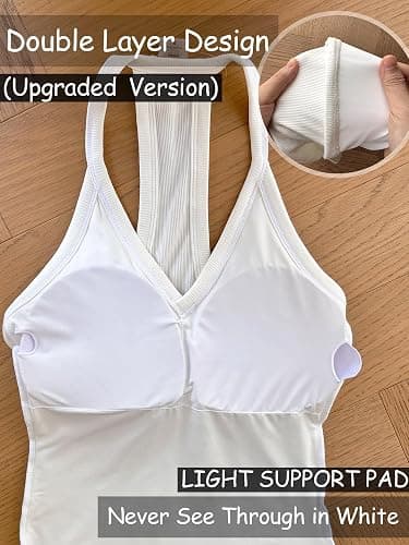 Danysu V Neck Racer Back Tank Top for Women Padded Ribbed Long Tank Fitted Basic Cami Tops thumbnail 4