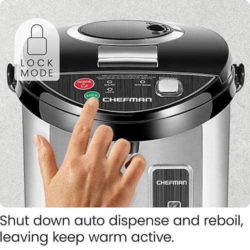 Chefman Electric Hot Water Pot Urn w/ Auto & Manual Dispense Buttons, Safety Lock, Instant Heating for Coffee & Tea, Auto-Shutoff/Boil Dry Protection, Insulated Stainless Steel, 5.3L/5.6 Qt/30+ Cups - 5.6 Quarts thumbnail 6