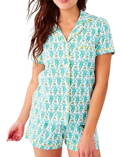 HMPEAIIY Women Y2k Pajamas Set Cute Preppy 2PCS Button Down Holiday Monkey Shorts Summer Outfit Beach Vacation Loungewear Pjs - Image 1
