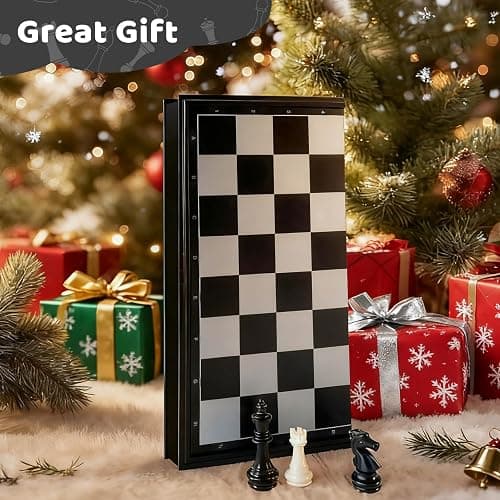 Travel Chess Set, 10 inch Magnetic Chess Board with 2 Extra Queen Portable Folding Board Chess Games for Kids, Adults thumbnail 2
