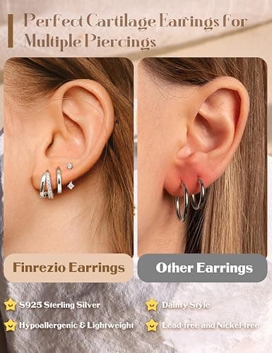Finrezio 3 Paar Ohrringe Silber 925 für Damen Creolen Silber Gold Ohrstecker Silber 925 Hypoallergen Ohrringe Klein Creolen Huggie Piercing Ohr Gold Silber Ohrringe Schmuck Gold thumbnail 4