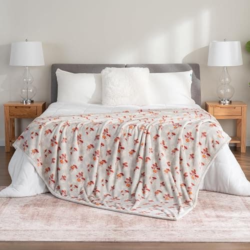 Berkshire Blanket-Classic Heavyweight Soft Printed VelvetLoft® Plush Blanket, Full/Queen Size Soft Fuzzy Warm Blanket for Couch Sofa Bed, Mushroom Field Grey, 90in x 90in thumbnail 6