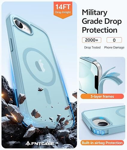FNTCASE for iPhone 17e/ iPhone 16e Case, Fit for Magsafe, Screen Protector | Translucent Matte Magnetic Back, 14FT Military Grade Drop Protection, Shockproof Protective Phone Cover, Teal thumbnail 5