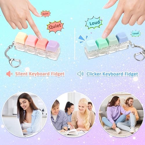 Keyboard Clicker Fidget, 2PCS Keyboard Fidget Toy Silent Clicker Fidget Keychain Clicky Keyboard for Adults Stress Relief Anxiety Sensory Clicker Fidget Toy thumbnail 2