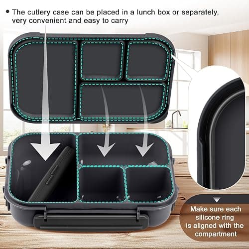 Amathley Lunch Box Kids,Bento Box Adult,Leakproof Lunch Containers for Adults/Kids/Toddler,1200ML-4 Compartments bento Lunch box with Utensil,Microwave & Dishwasher & Freezer Safe (Dark Gray) thumbnail 4