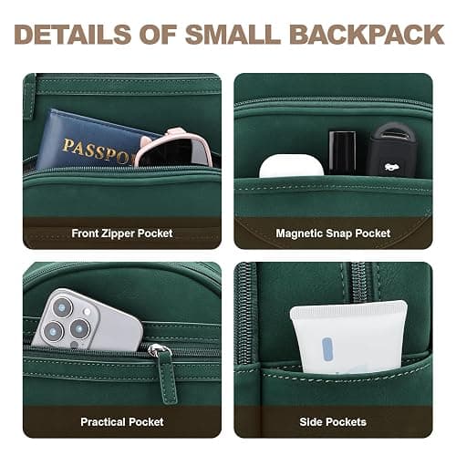 SYTRAH Small Backpack Purse for Women, Mini Backpack Vegan Leather with RFID Blocking & Tablet Pocket, Cute Shoulder Handbag for Travel, School & Work Green thumbnail 7