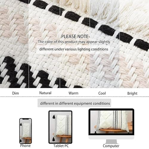 MeMoreCool Boho Tufted Lumbar Pillow Cover 12×20 with Tassels, Neutral Farmhouse Decorative Throw Pillow Case for Couch & Bed, 100% Cotton Woven, Hidden Zipper, Pink (Cover Only) thumbnail 9