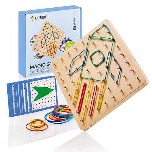 CUBIDI® Kreatives Montessori Spielzeug Geobrett Für Unzählige Spannende Figuren - Feinmotorik und Lernspielzeug - Geoboard Spielzeug ab 5 Jahre Jungen und Mädchen - Image 1