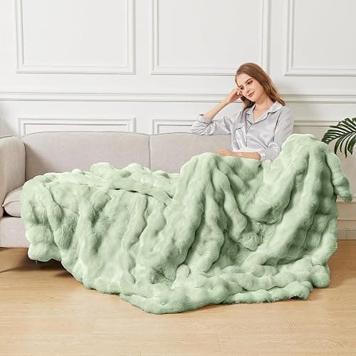 ORINOVA Sage Green Fluffy Comfy Blanket for Couch Living Room 50x60 Faux Fur Throw Blanket for Bed Soft Furry Cozy Best Housewarming Home Decor Gifts 860 GSM thumbnail 6