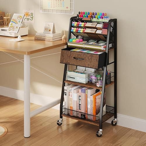 Homsorout 3 Tier Rolling Cart - Metal Utility Cart with Storage Drawer and Wheels, Versatile Art & Craft Organizer for Home, Office, or Studio - Ideal for Storing Brushes, Paints, and Supplies thumbnail 8