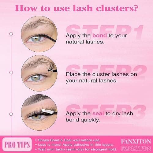 FANXITON DIY Individual Eyelash Extension Kit, Thick Volume Lash Clusters 40D+50D D Curvature, 280 Pieces Thin Band Cluster Lashes with Bond and Seal Tweezers thumbnail 6