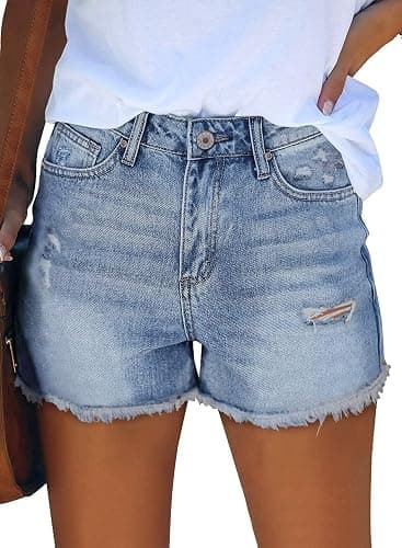 ZOLUCKY Jean Shorts Womens Summer High Waisted Denim Stretchy Ripped with Pockets thumbnail 2