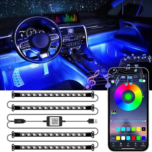 LivTee Accent Interior Car Lights, Smart Car Interior Lights with App Control, RGB LED Lights with Music Mode and DIY Mode, 2 Lines Design LED Lights for Cars with Charger, Car Accessories for Women - Image 1