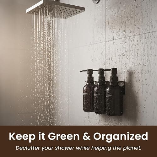 MaisoNovo Shampoo and Conditioner Dispenser - Shower Soap Dispenser Wall Mounted - 16.9 fl oz Set of 3 Black Plastic Bottles Black Pump - Shampoo Dispenser, Shower Dispenser thumbnail 9