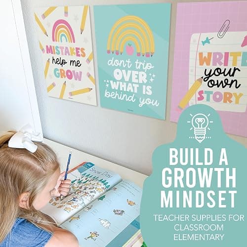 Hadley Designs Motivational Poster for Classroom Decor - 9 Growth Mindset Classroom Posters Elementary, Inspirational Wall Decor Middle School, Teacher Must Haves, Pastel Bulletin Board Decorations thumbnail 7