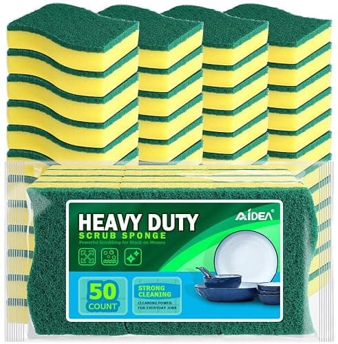 AIDEA Sponges Kitchen, 50 Pack Heavy Duty Dish Sponge, Cleaning Dish Scrubber Sponge for Home and Kitchen, Stink-Free Cleaning Supplies for Pots, Pans - Image 1