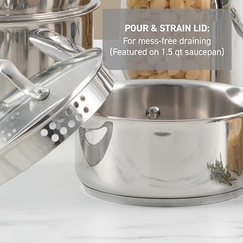 T-fal Stainless Steel Cookware Set, 11 Piece, Induction Cookware, Oven Safe to 500°F, Kitchen Cooking Set w/Fry Pans, Pots and Pans, Dutch Oven, Saucepans, Kitchen Essentials, Silver thumbnail 5