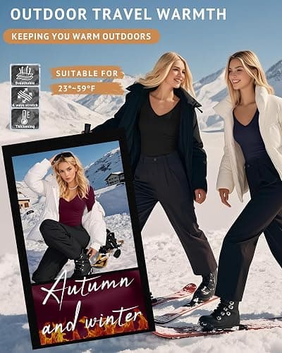Velvelhall 4 Pack Women's Long Sleeve Thermal Shirts Fleece Lined V Neck Slim Fit Underwear Base Layer Basic Winter Warm Tops thumbnail 2