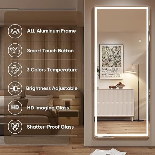 Antok LED Full Length Mirror with Light, 71"x28" Lighted Full Body Mirror with Stand, Dimmable & 3 Color Lighting Standing/Leaning/Wall Mounted Vanity Mirror for Bedroom Cloakroom Livingroom(Rect) thumbnail 5