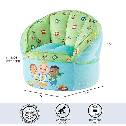 Idea Nuova Cocomelon Blue Round Bean Bag Chair for Kids, Ages 3+, Large thumbnail 4