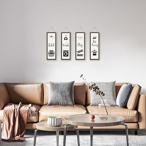 4 Pcs Laundry Room Decor, Put Away Fold Wash Dry Decor Wooden Sign, Funny Minimalist Laundry Wooden Hanging Sign, Rustic Wall Art For Laundry Bathroom Restroom Washroom Home Farmhouse A24 thumbnail 4