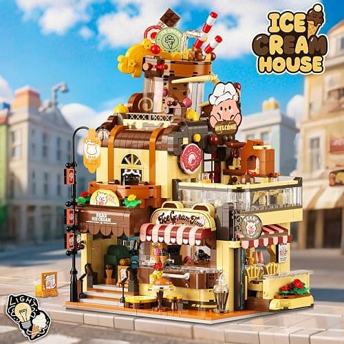 INSOON City Ice Cream House Building Set with Lights, 1377 PCS Dessert Shop Building Block Toy with Chocolate Sundae Cone, Sweet Workshop Construction Model for Adults Teens Kids Boys Girls Ages 12+ thumbnail 8