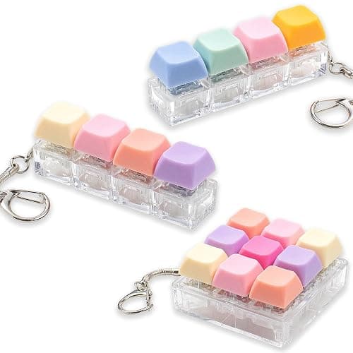 3 Pcs Keyboard Fidget Toy, Colorful Loud Fidget Keyboard Keychain 4-in-1 Keyboard Clicker Fidget Toy Stress Relief, 9Key Fidget Clicker Toys for Anxiety Decompression (Orange Pink) - Image 1