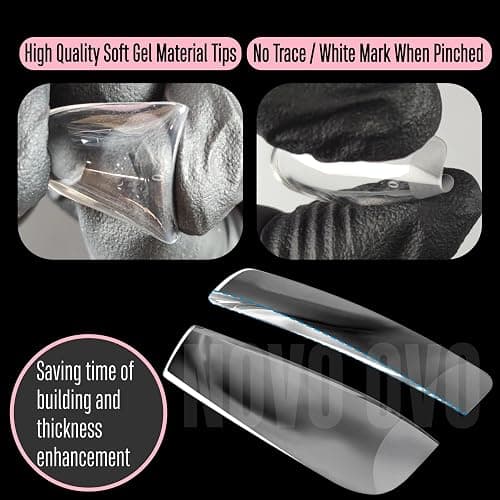 NOVO OVO Medium Almond Nail Tips Extra Thick Press on No C Curve, Soft Gel Natural Fake Nail Extension, Full Cover Clear False Nails for Acrylic, French Manicure Salon DIY x 14 Sizes 224 pcs thumbnail 4