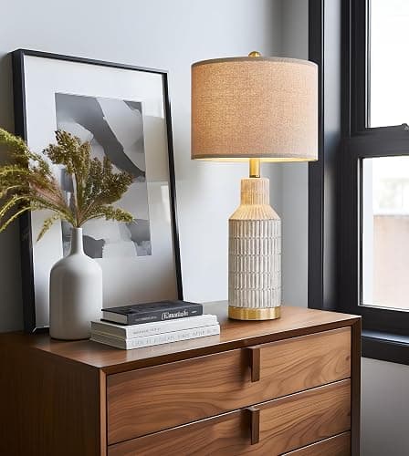USumkky 25" Table Lamps Set of 2 - Modern Bedside Lamps for Living Room - White Washed Ceramic Nightstand Lamps for Bedroom thumbnail 7