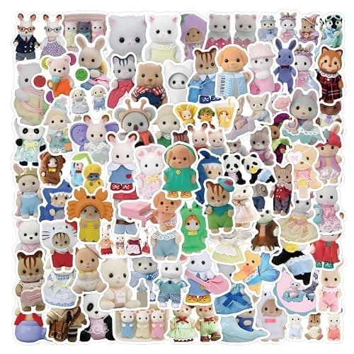 Critters Stickers 100 Pack Laptop Stickers,Calico Critters Vinyl Waterproof Stickers for Water Bottles Skateboard Scrapbook Bike Computer,Phone,-Graffiti Stickers Pack for Teens Girls Kids Adults - Image 1